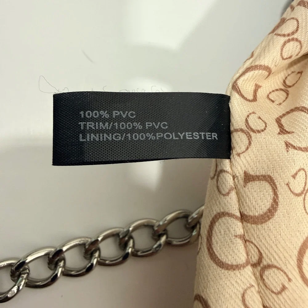 Guess Satchel Handbag Women Large Black Good Logo Embossed Chain Strap G-001